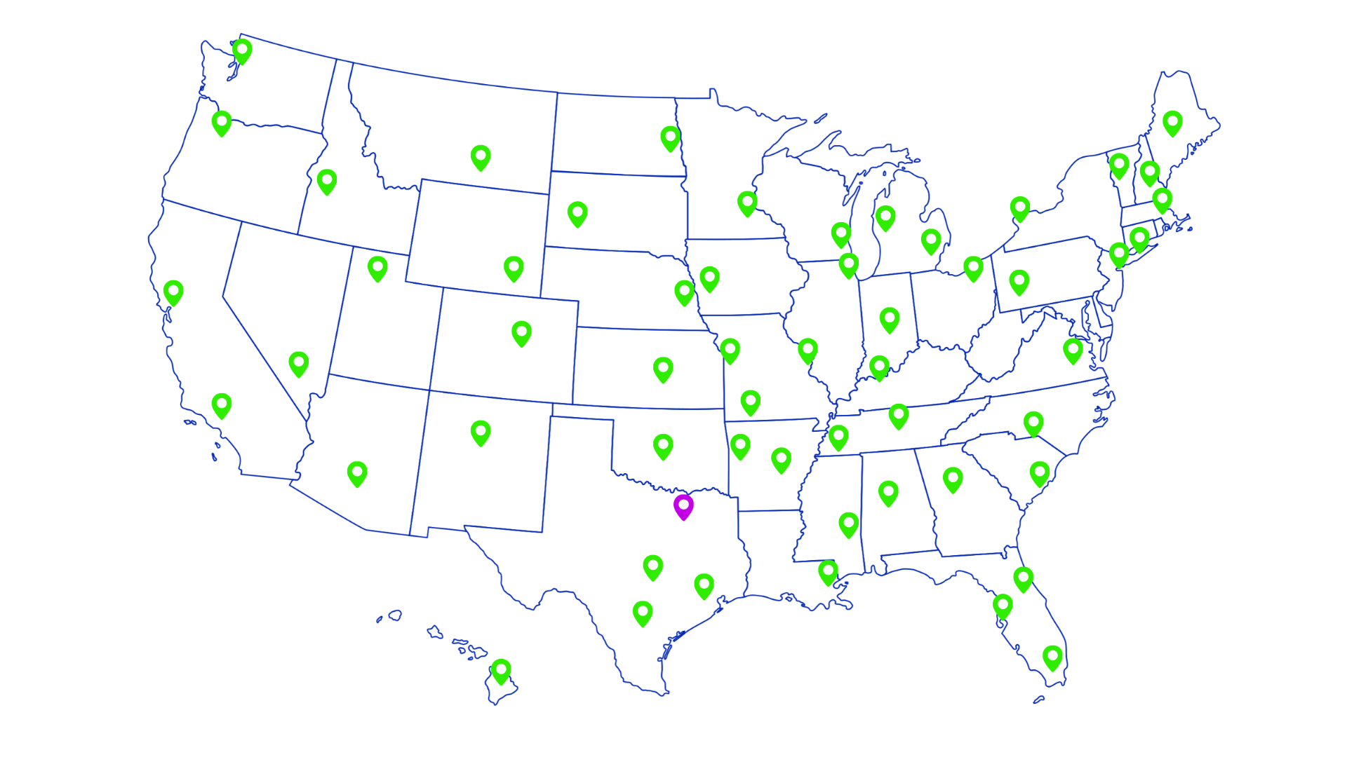 Map of the United States showing Creative Content Staffing coverage across 49 states